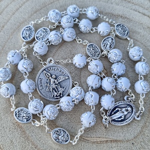 Saint Michael Medal Chaplet, St Michael Charm Rosary, Prayer Beads, Handmade Catholic Jewelry Gift For Confirmation Police Policeman Officer