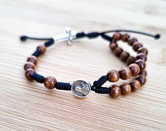 Bracciale cattolico personalizzato Rosario, Scegli PERLINE SAINT CORD, Regali cattolici fatti a mano, Bracciale di cresima della prima comunione Rosario per lui lei