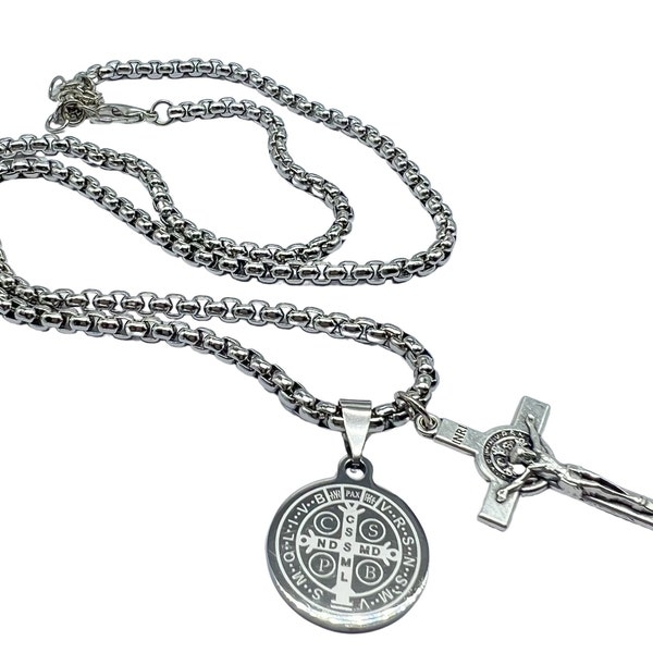 Saint Benedict Rosary Necklace - Red Glass Beads With San Benito Medal & Cross 7 thumbnail image