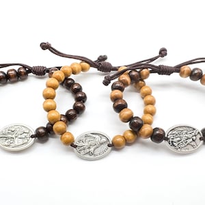Bracelet catholique perlé avec pendentif à breloques Saint Medal, réglable à la main
