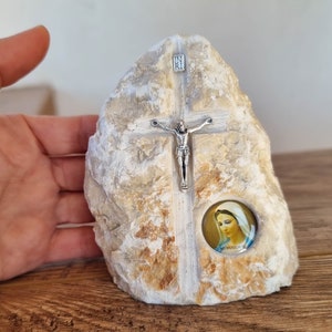 Catholic Crucifix In Stone, Virgin Mary Stone, Catholic Home Decor, Stone Cross, Custom Made Catholic Gift, Handmade Catholic Gift