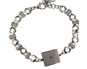 Katholieke kruisarmband Onze Vader-gebedhanger Verstelbare roestvrijstalen schakelarmband