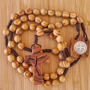 St Benedict Wooden Rosary, Catholic Men Rosary, Saint Benedict Rosary Olive Wood Bead, Mens Rosary, Rosary for man, Prayer Beads, RCIA Gifts