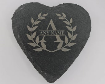 Natural Slate Name heart coaster - sous-verres personnalisés en ardoise - cadeau parfait pour tout le monde