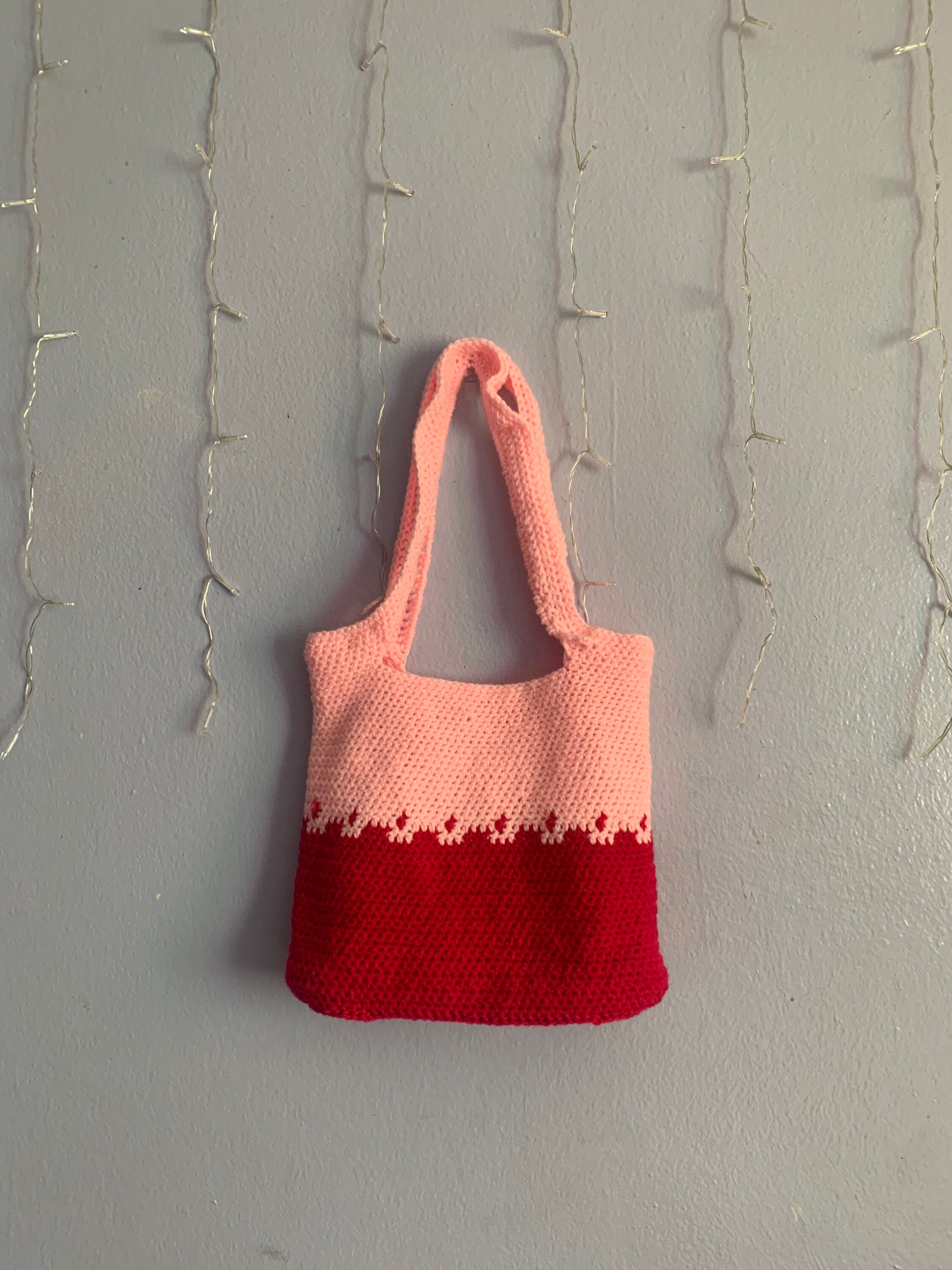 Small pink crochet tote bag handmade | Etsy