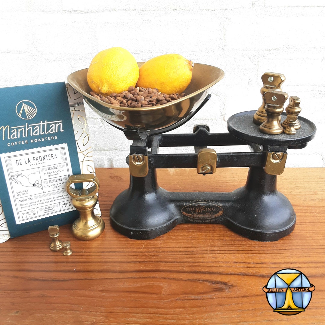 Antique English Kitchens Scale With Bronze Weights the Viking