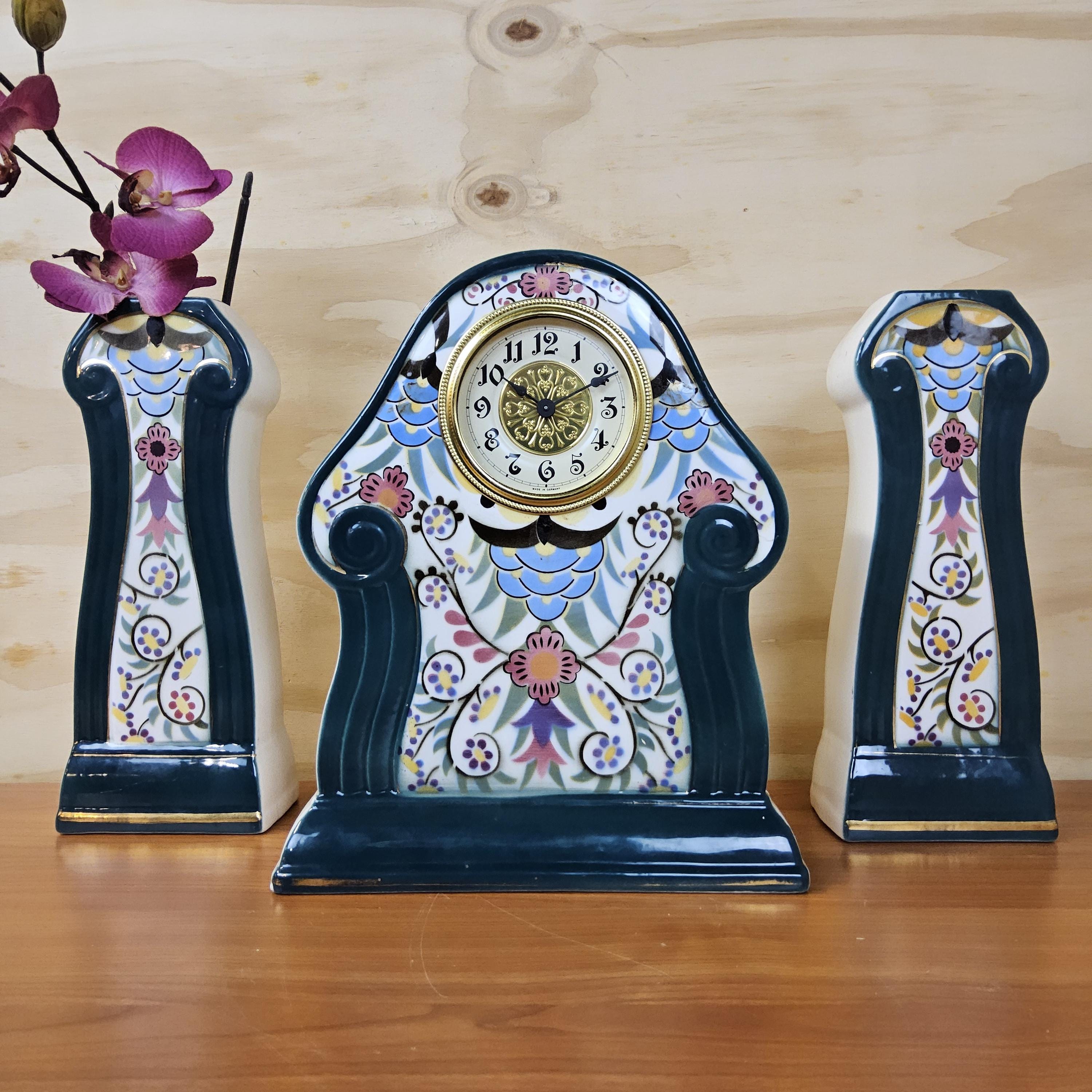 陶器製 壺型時計 花柄 Earthenware clocks - Etsy 日本