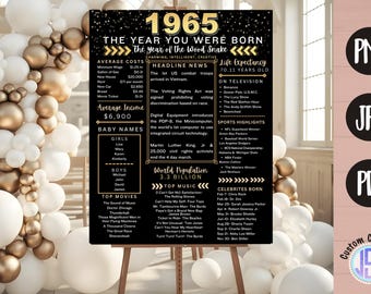 1965 Birthday Poster, Year You Were Born, 61st Birthday Gift (Digital Download) Gold Version