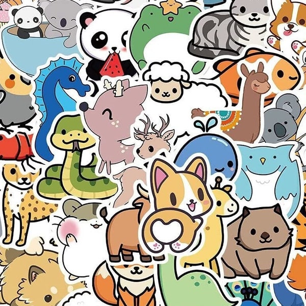 Cartoon Animal Sticker Packs, Qty 5-100, Cute Stickers for Animal Lovers , Kawaii Animals, Assorted Waterbottle Sticker Packs