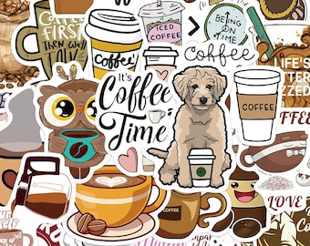 Coffee Sticker Packs, Qty 5-50, Coffee Stickers, Assorted Vinyl Sticker Packs, Coffee Stickers for Hydroflask, Stickers for Laptop