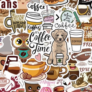 Coffee Sticker Packs, Qty 5-50, Coffee Stickers, Assorted Vinyl Sticker Packs, Coffee Stickers for Hydroflask, Stickers for Laptop