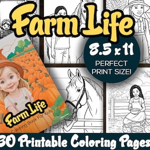 Libro para colorear de animales de granja para niños: 30 páginas imprimibles sobre la vida en la granja (descarga instantánea)