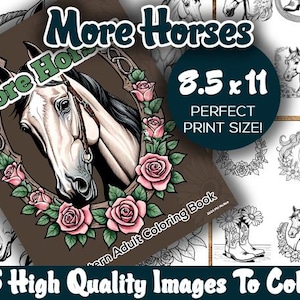 Printable Horse Coloring Book for Adults – 30 Pages (75 Horse Designs) | Western Equine Line Art PDF Download