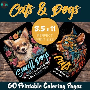 60 Cats & Dogs Coloring Pages – Printable Animal Coloring Book Bundle for Adults, Kids, Pet Lovers