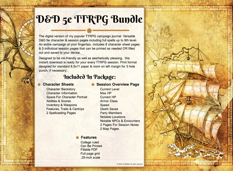 BUNDLE D&amp;D 5e Character AND Session Sheets- Printable AND Fillable ...