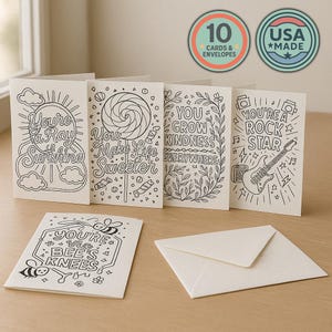 Cartes de compliments à colorier vous-même | 10 cartes vierges et enveloppes | Des cadeaux inspirants pour les amis, la famille, les enseignants et les enfants