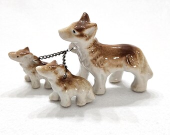 Vintage Collie Dogs on Chains Mom with Puppies Figurine