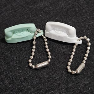 Set of 2 Princess Phone Rotary Dial Keychains Charms White and Green