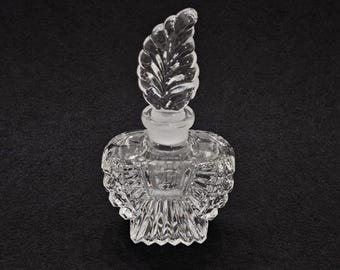 Vintage Art Deco Clear Glass Perfume Bottle with Stopper Dauber