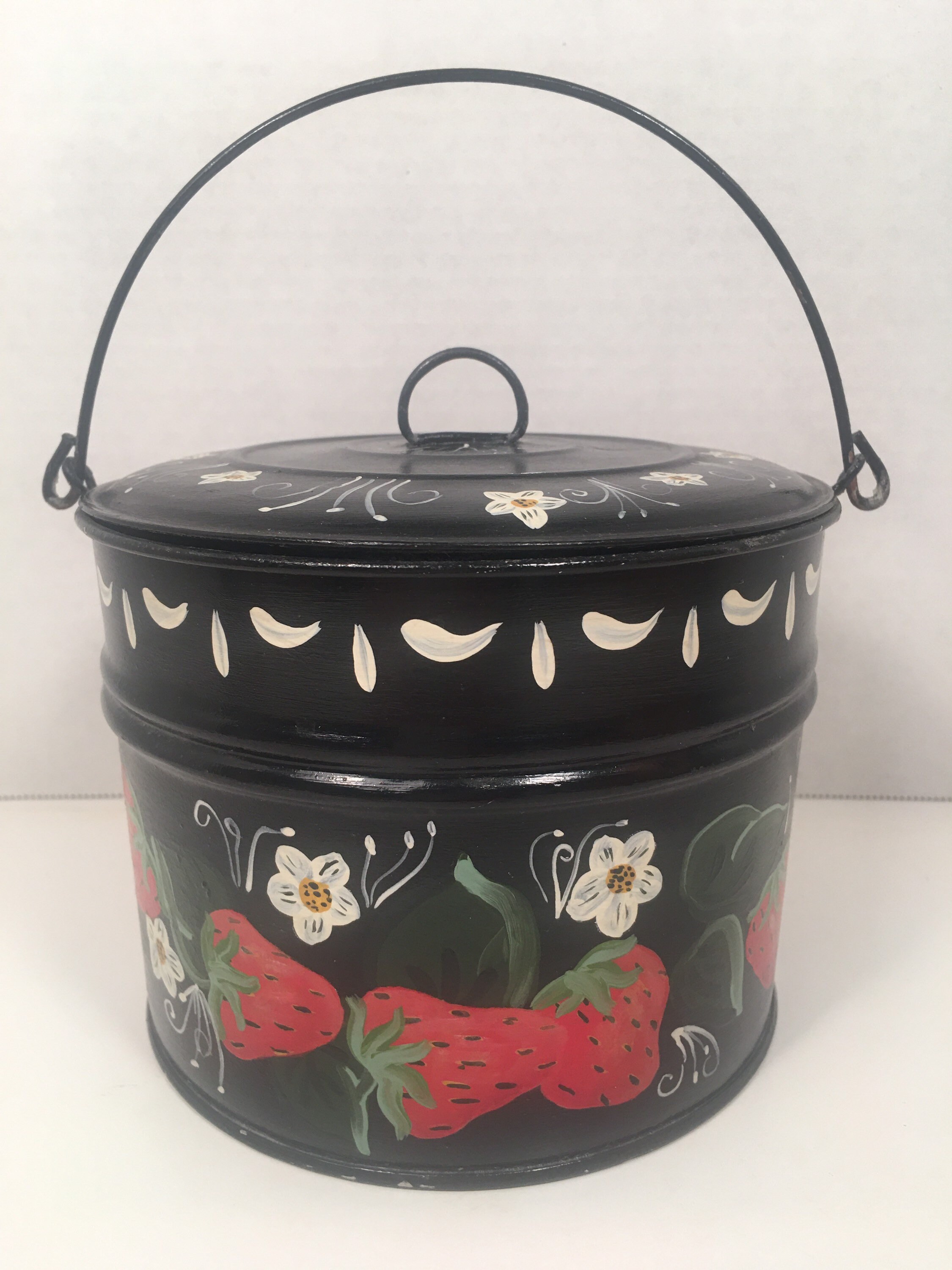 Vintage Handpainted Tole Toleware Tin Berry Bucket Lunch Etsy