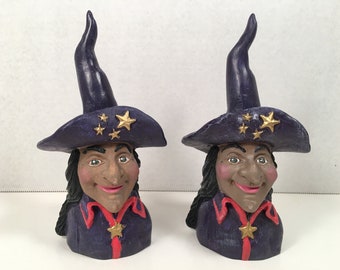 Vintage Witch Candlestick Holders, Vintage Halloween Witch Candle Holders, Set of 2, Vintage Kurt Adler Halloween Decor, Vintage Halloween
