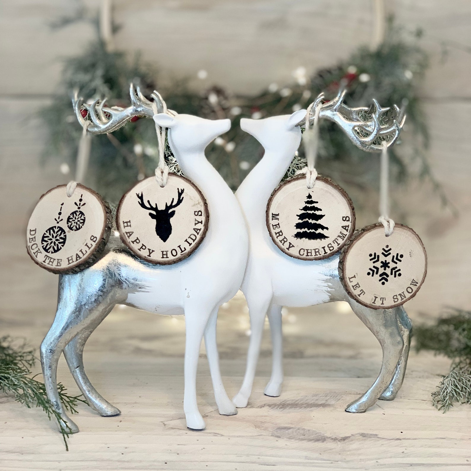 Wood Round Ornaments set of 4 Wood Ornaments Christmas Etsy UK