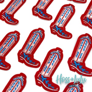 Cowboy Boot Patch, Red and Blue Cowboy Boot Patch, iron on patch, diy patch
