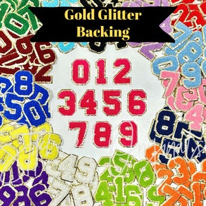 2.5" Chenille Numbers GOLD Glitter Backing, Iron On, DIY Patch