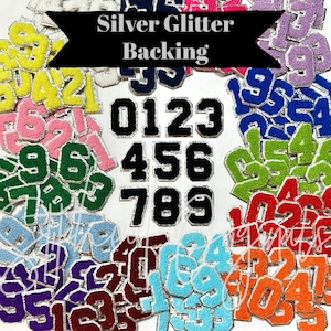 2.5" Chenille Numbers SILVER Glitter Backing, Iron On, DIY Patch