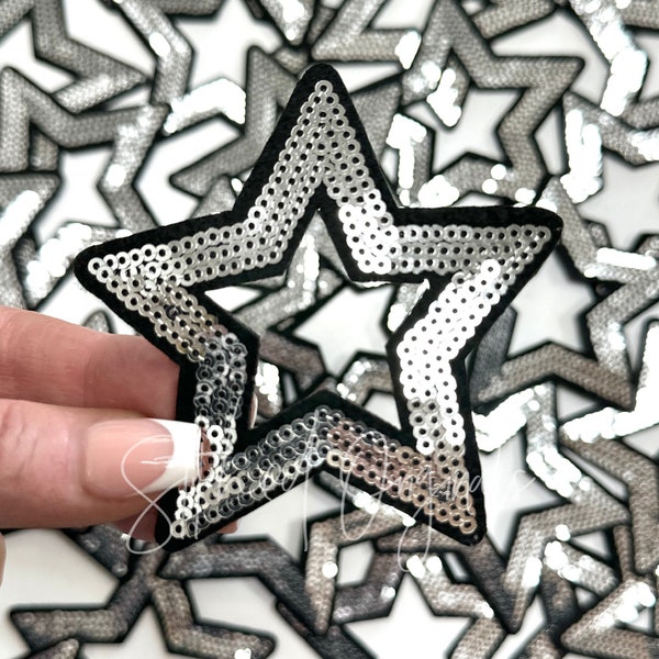 Silver Sequin Open Star Patch, Trucker Cap Patch, Iron On, DIY patch, Star Patch