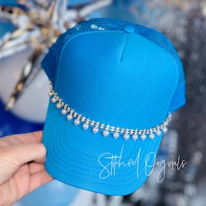 Rhinestone and Pearl Drop Silver Plated Hat Chain, Trucker Hat Chain, Rhinestone, Pearl