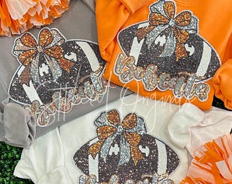 Bobcats Sequin Football Patch, Silver Glitter, Game Day Iron On Patch