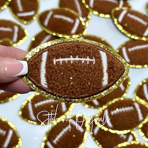 Football NEW 3 1/8&quot; Chenille Patch, Gold Glitter, Custom Chenille Patch, Game Day Patch, Trucker Hat Patch, Football, DIY