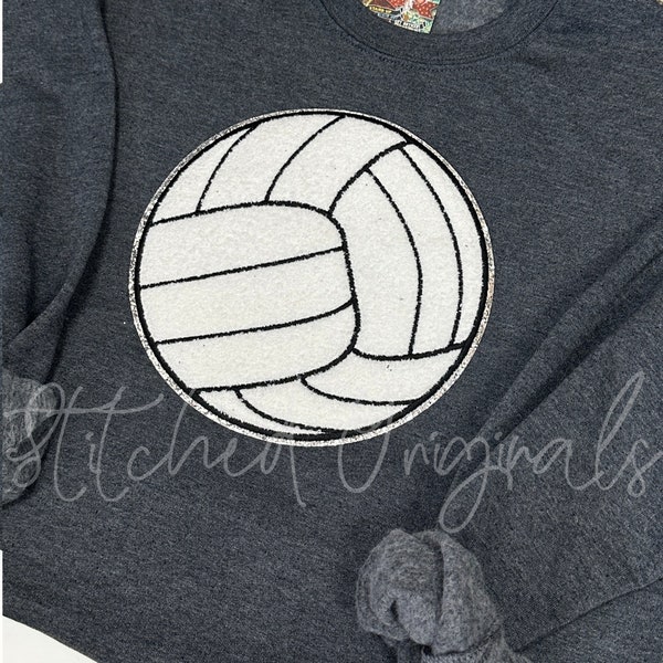 Volleyball Chenille Patch, Silver Glitter Backing, DIY Applique