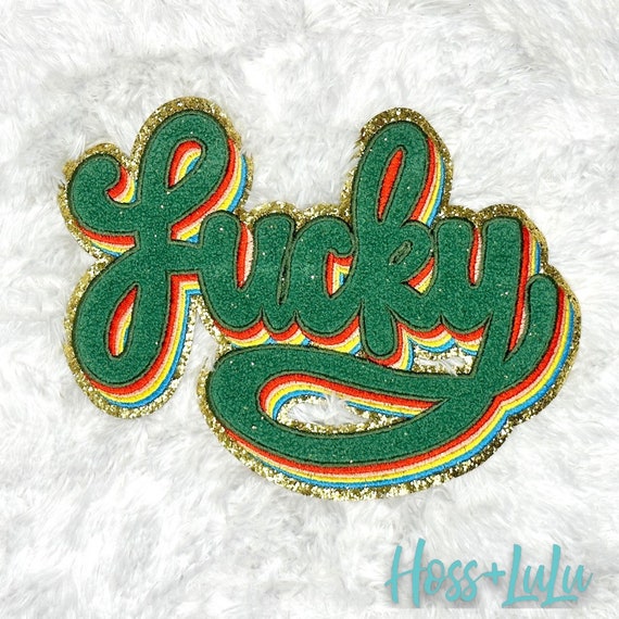 Lucky Custom Iron on Patch, Gold Glitter Backing, DIY Patch, St