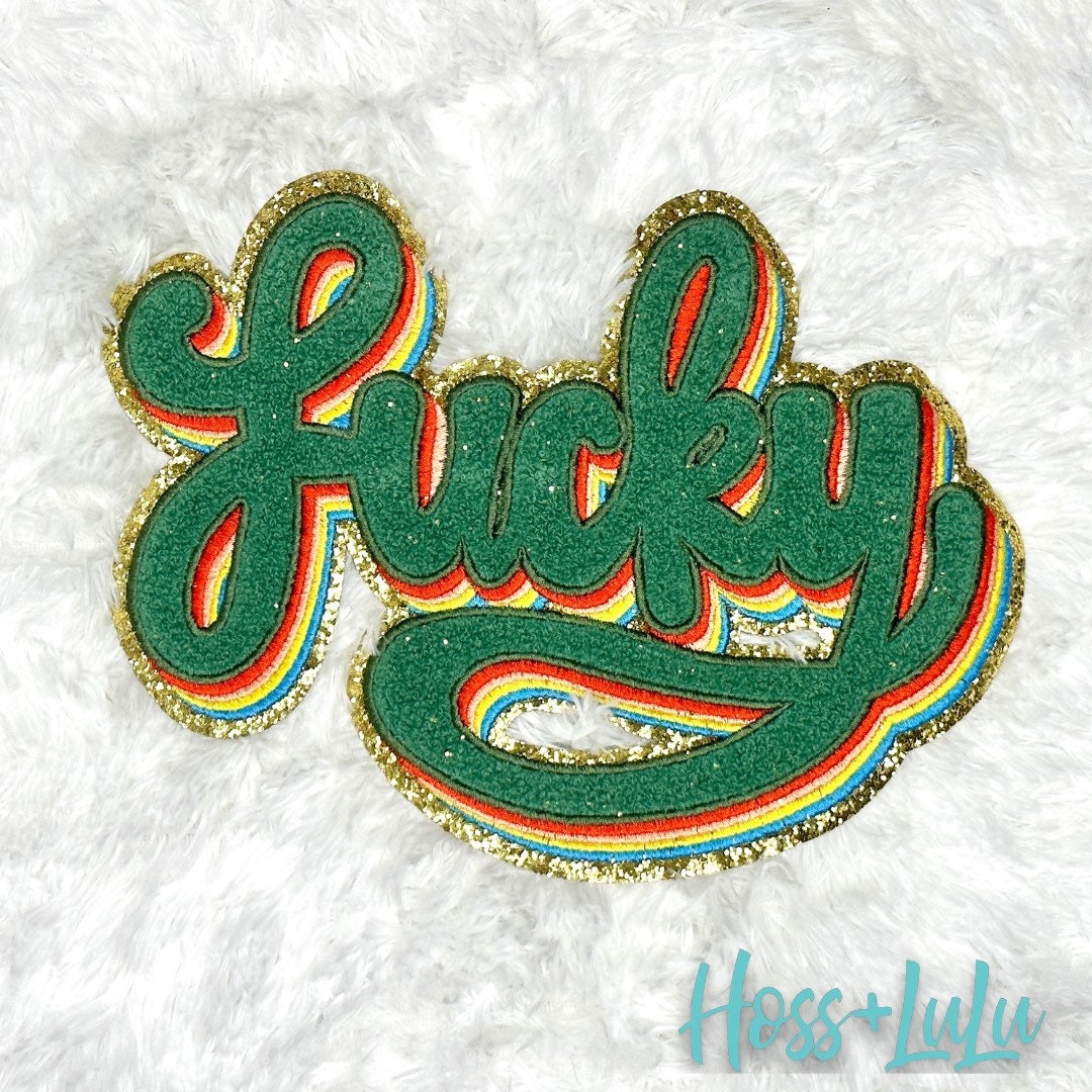 Lucky Custom Iron on Patch Gold Glitter Backing DIY Patch - Etsy