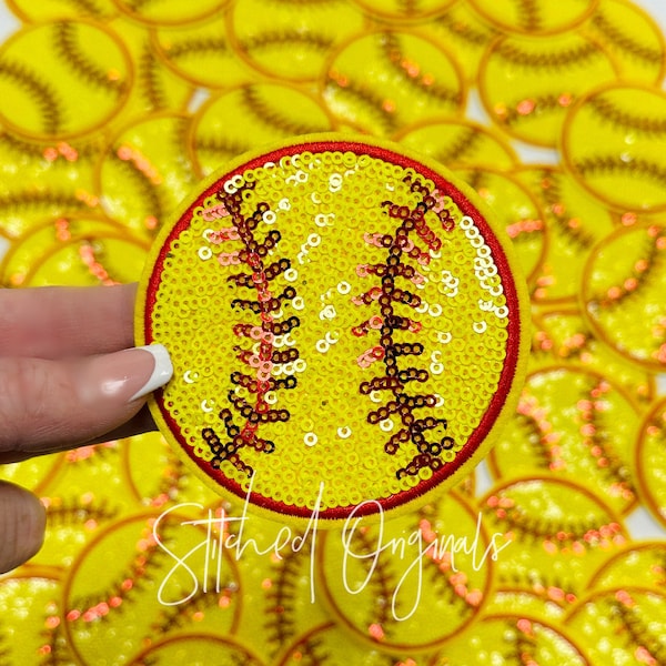 Softball 3.5” Sequin Patch, diy patch, iron on patch, Softball