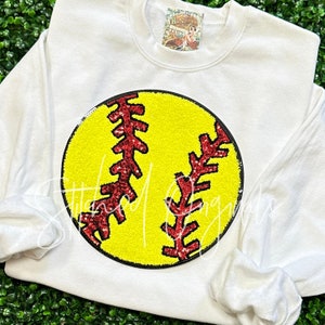 Softball LARGE Patch, Red Sequins, diy patch, iron on patch, Softball