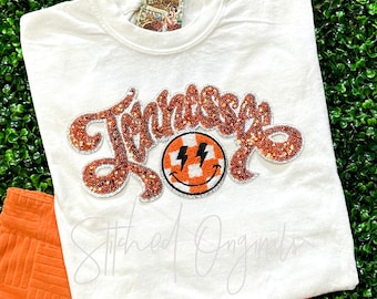 Tennessee Sequin Patch, Checkerboard Smiley, Iron On Applique