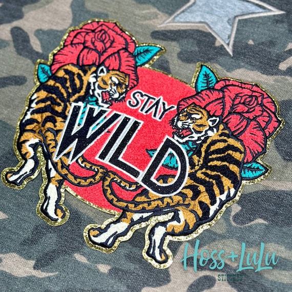 Stay Wild Tiger Chenille Patch, DIY Iron On Applique