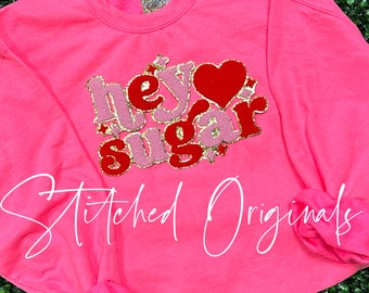 Hey Sugar Chenille Patch, Gold Glitter, Valentines Day, DIY Patch