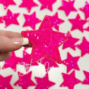 Hot Pink Sequin Star Iron On Patch (2.5")