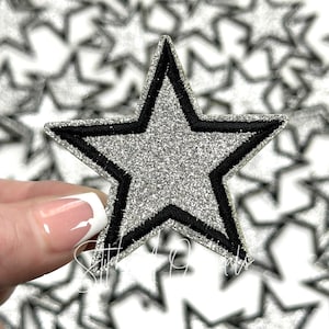 Silver Glitter Star Patch, Trucker Cap Patch, Iron On, DIY patch, Star Patch