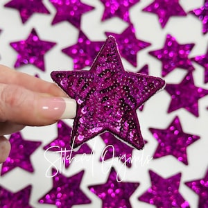 Purple 2.5&quot; Sequin Star Patch, Iron on Patch, DIY Patch, Sequin Star