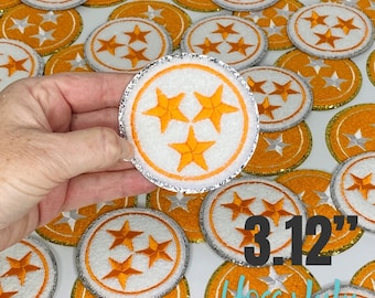 Tennessee Tristar 3.12” White iron on patch, Tristar chenille and embroidered patch, VOLS, diy patch