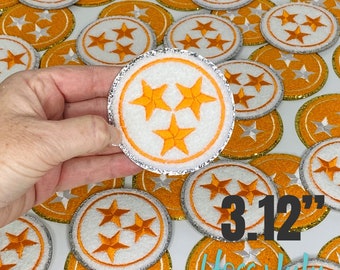 Tennessee Tristar Chenille Patch, White & Silver, Iron On (3.12")