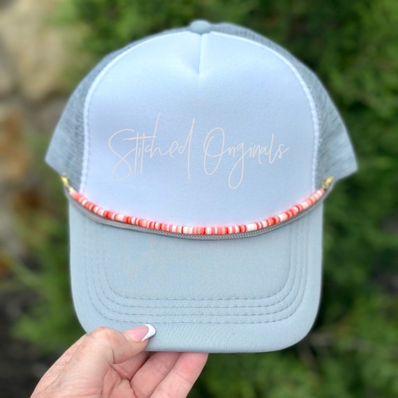 Beaded Trucker Hat Chain, Coral Multi-color Cap Accessory - Etsy display picture 2