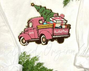 PINK Vintage Truck Custom Patch, Holiday Patch, Iron on patch, diy patch