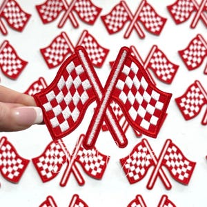 Red Checkered Flag patch, Trucker Cap Patch, Iron On, DIY patch, Race Car Flags