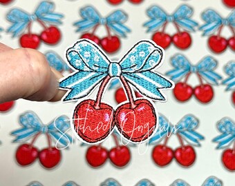 Embroidered Cherry Bow Iron on Patch, Americana Applique - Etsy display picture 1